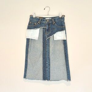 stylenanda patchwork jean midi skirt - upcycled dark wash denim - S - EUC